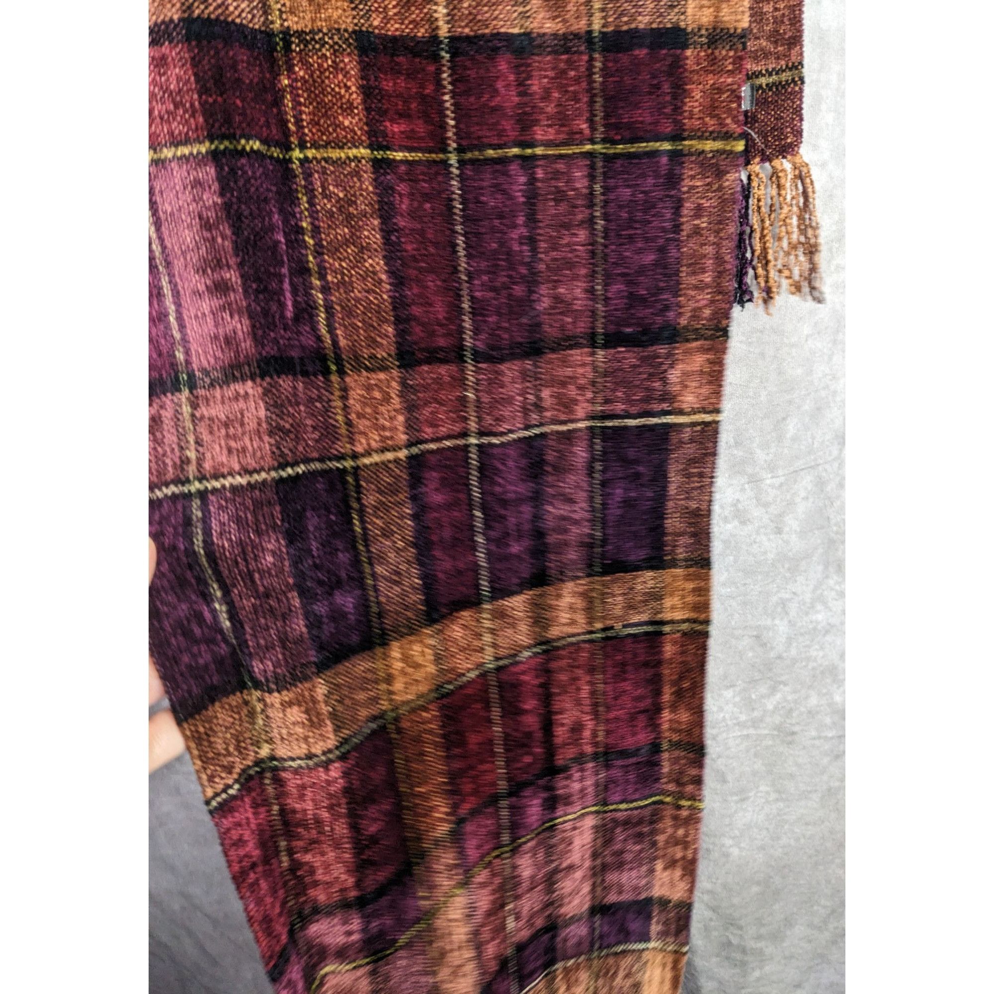 Other Vintage Searle Blatt Rayon Chenille Plaid Scarf With Fringe Size ONE SIZE - 7 Thumbnail