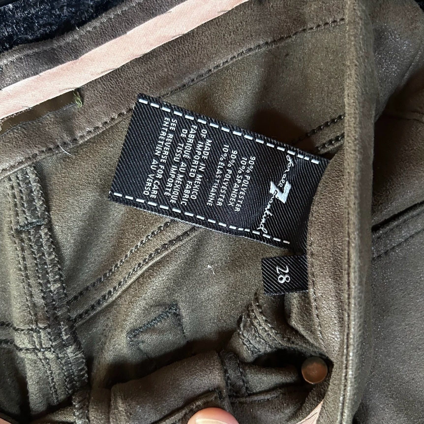 7 For All Mankind 7 For All Mankind Womens Olive Faux Suede Coated Skinny Pants Seamed Knee 28 Size 28" / US 6 / IT 42 - 3 Thumbnail