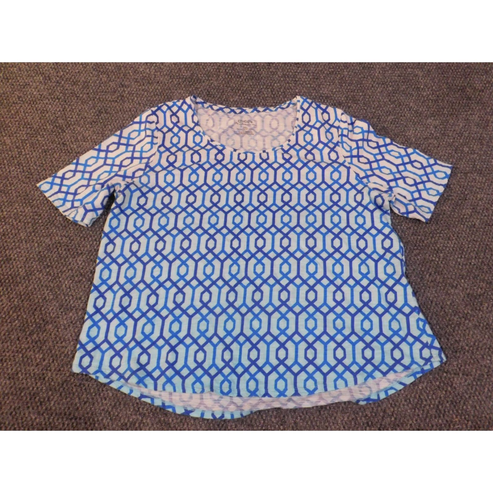 Vintage Chicos Blouse Shirt Women Regular Size 3 Blue Geometric Pullover Crewneck Knit Cotton Modal Basic Non-Iron Casual Tee Size XS / US 0-2 / IT 36-38 - 4 Thumbnail