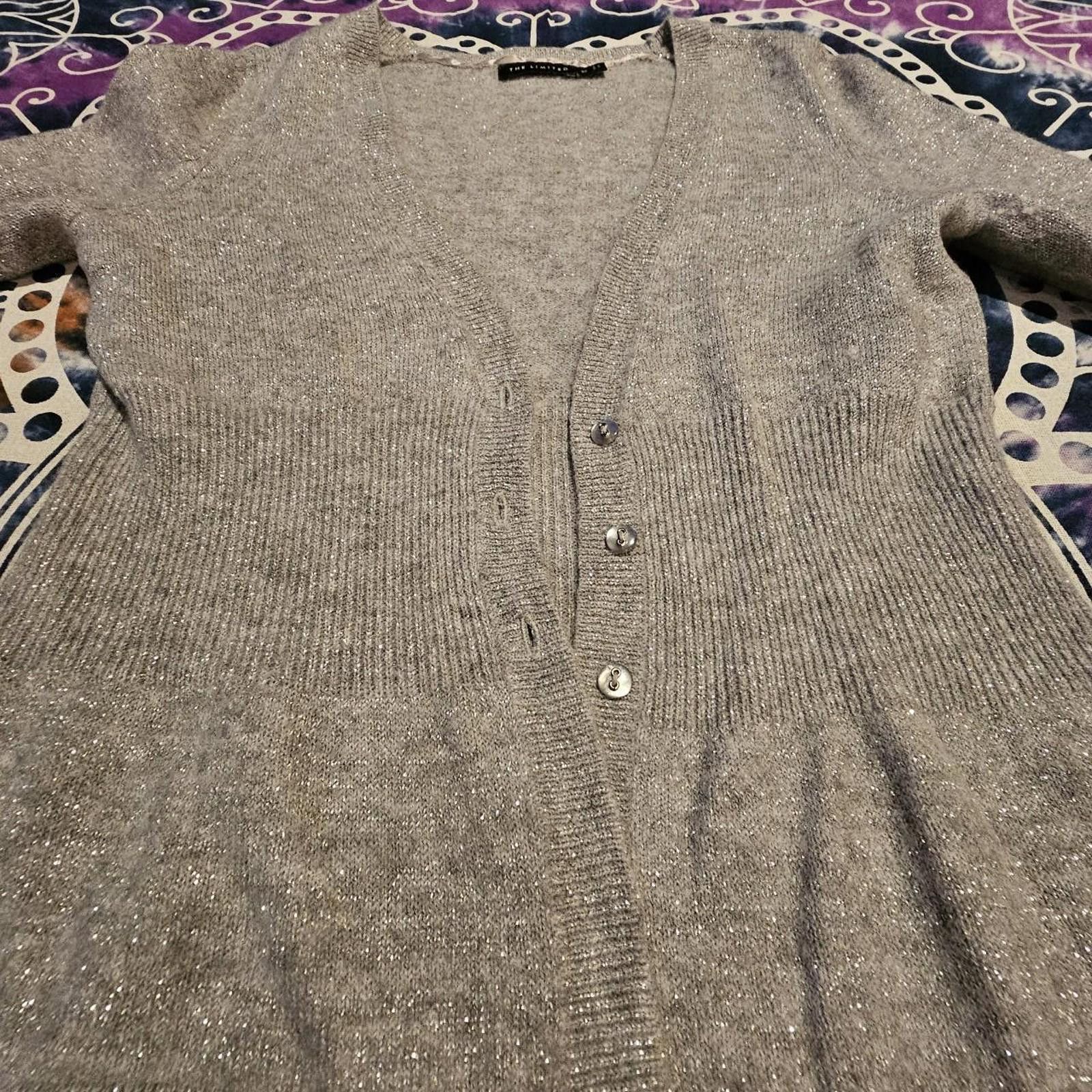 Designer THE LIMITED Women's Silver Cardigan Size XS / US 0-2 / IT 36-38 - 3 Thumbnail