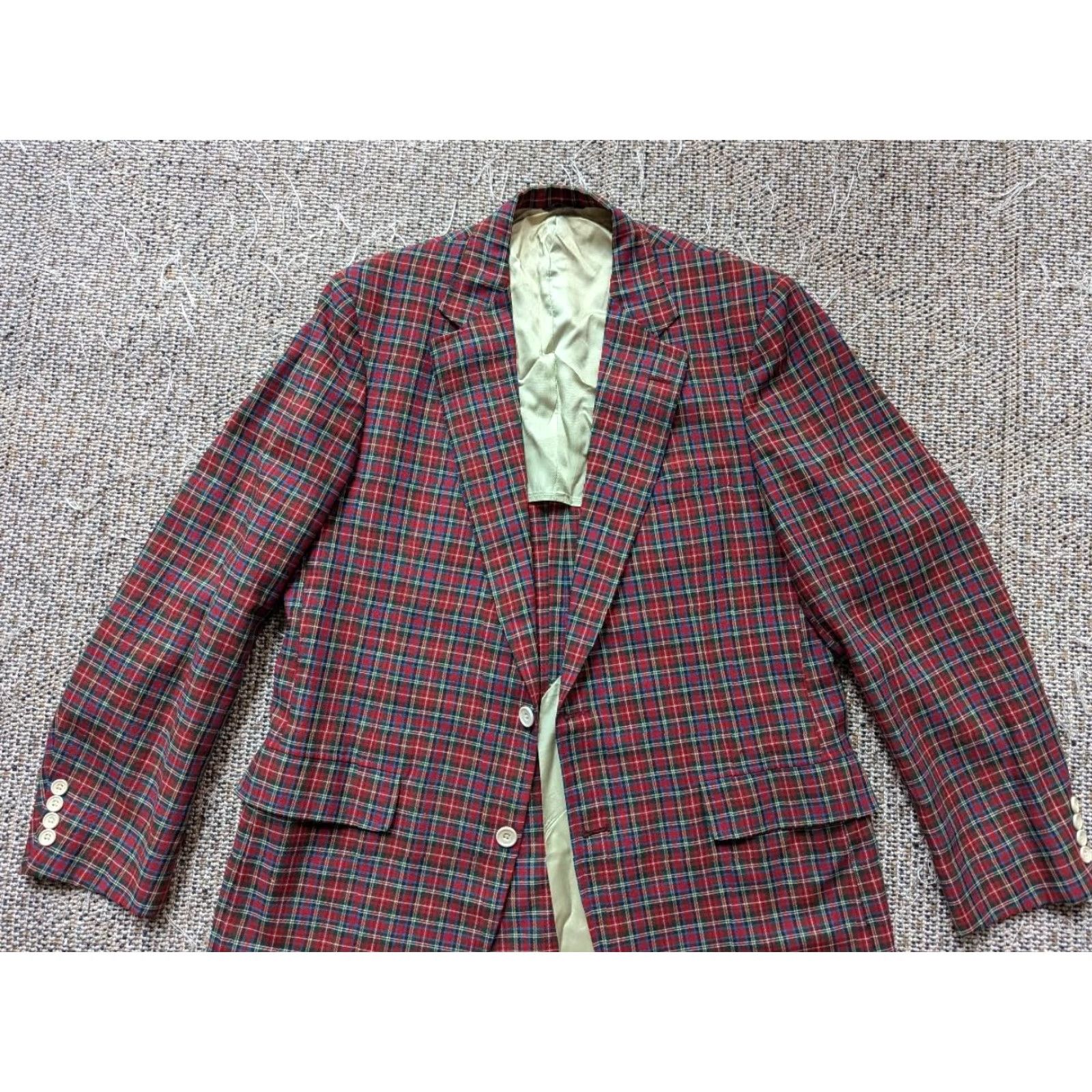 Vintage VINTAGE Corbin Blazer Plaid Wool 42R Red Mens USA Made Tweed Notch Lapel 2-Button Single-Breasted Size 42R - 4 Thumbnail
