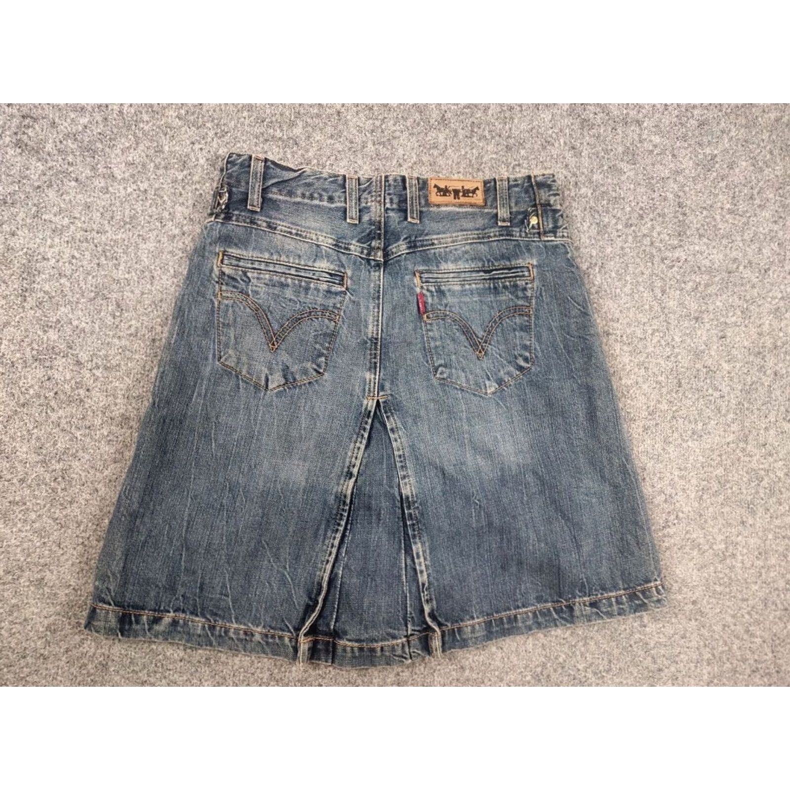 Levi's VINTAGE Levi's Y2K Style High-Rise A-Line Deconstructed Denim Blue Skirt Ladies XS Size 28" / US 6 / IT 42 - 7 Thumbnail