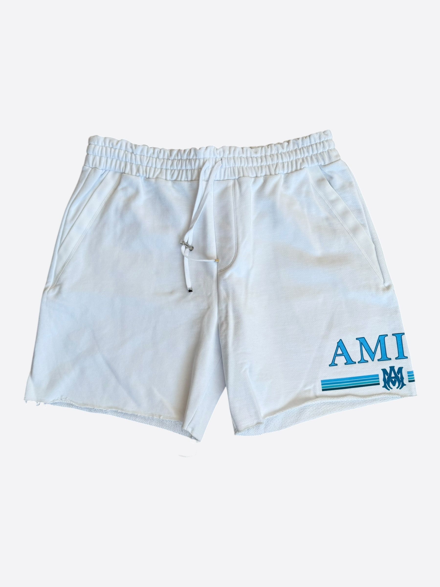 Amiri Amiri White & Blue MA Bar Logo Shorts Size US 40 / EU 56 - 1 Thumbnail