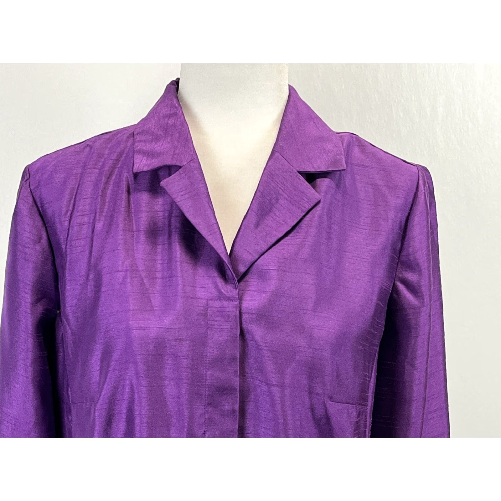 Vintage Additions By Chicos Button Up Shirt Sz 1 US Medium Purple Long Sleeve Sheen Size M / US 6-8 / IT 42-44 - 5 Thumbnail