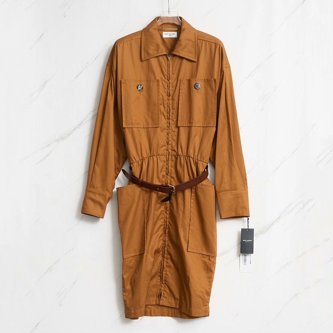Saint Laurent Paris Saint Laurent Brown Belted Jumpsuit Size 40" / US 18 - 1 Thumbnail