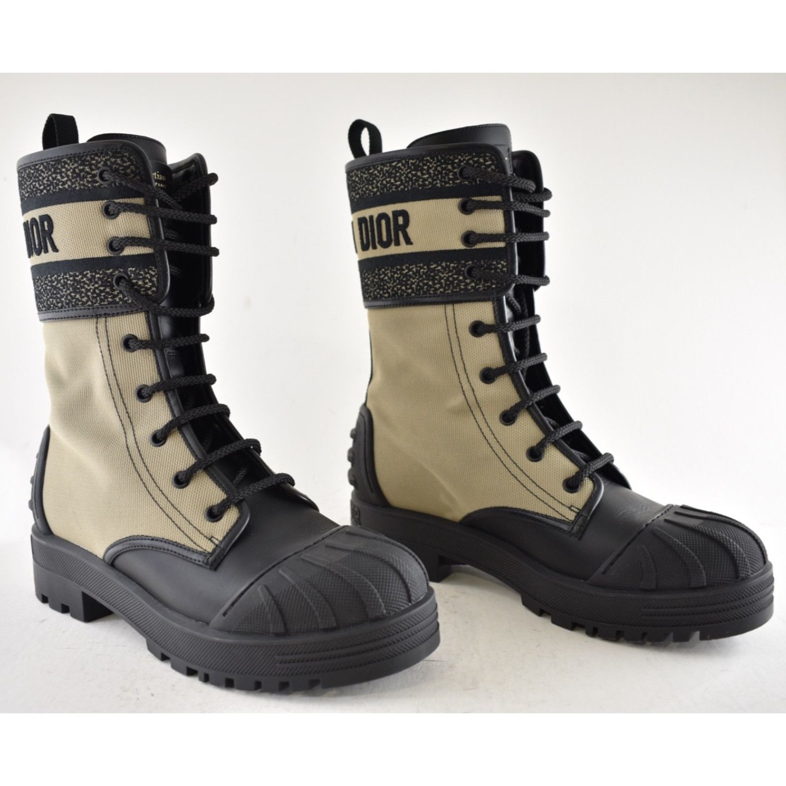 Dior Dior D-Major Black Taupe Logo Military Combat Lace Up Tie Size US 8.5 / IT 38.5 - 4 Thumbnail