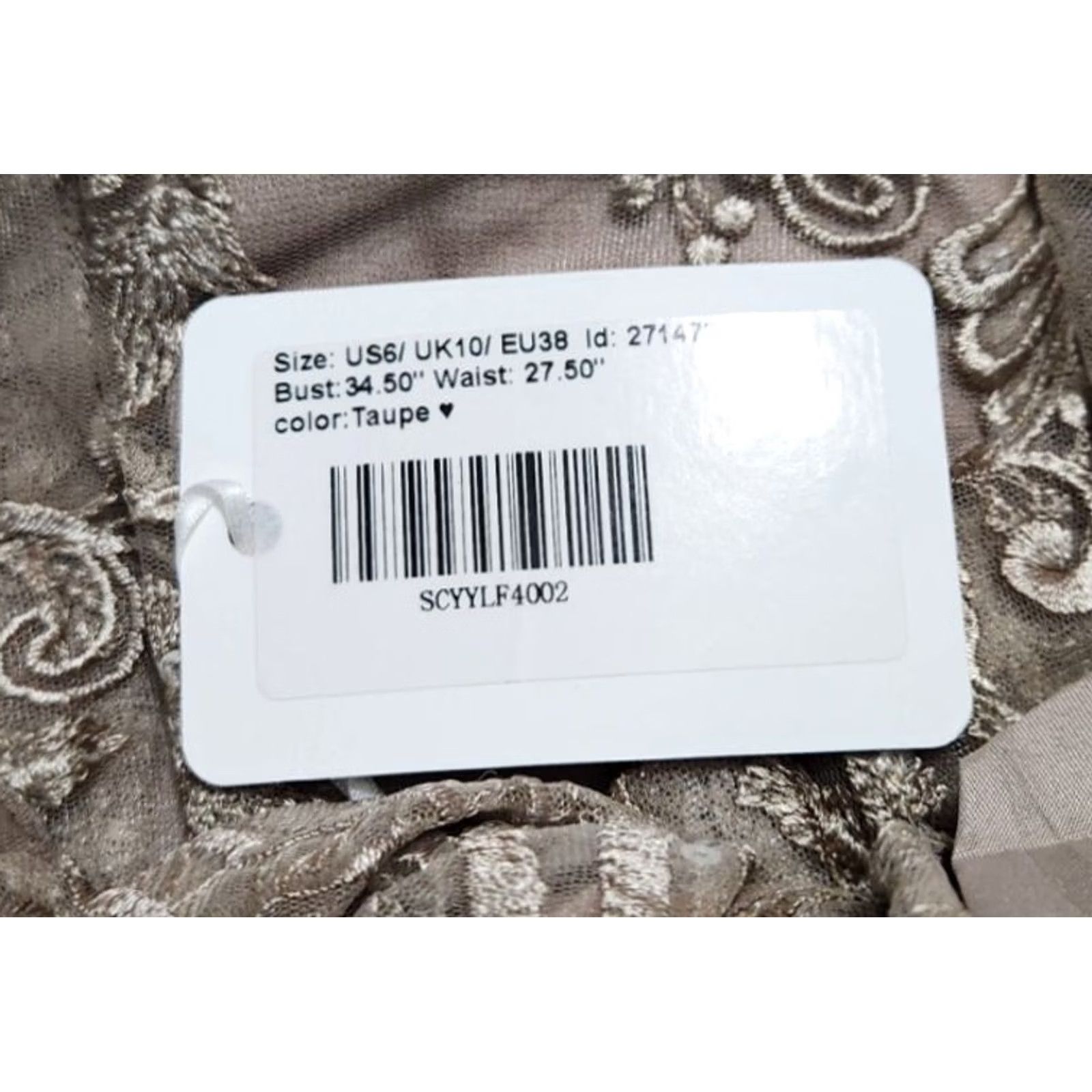 Vintage JJs House Womens 6 Floral Embroidered Midi Dress Short Sleeve Taupe Lace Dress Size 28" / US 6 / IT 42 - 4 Thumbnail