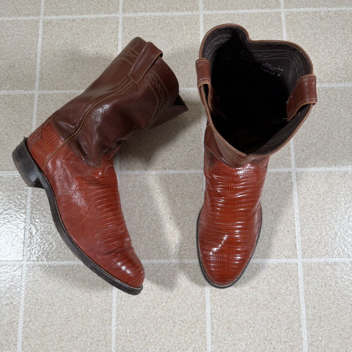 RARE Vintage Tecovas Justin Cowboy Boots Gray Lizard Skin‎ Grey 9D Style S 8357 RARE Vintage Tecovas Justin Cowboy Boots Gray Lizard Skin  main image 2