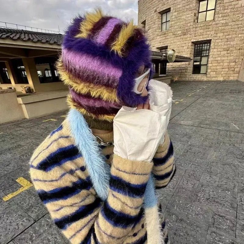 Designer × Vintage Wool Plush Fluffy Balaclava Ski Mask Retro Unisex Beanies Size ONE SIZE - 1 Thumbnail