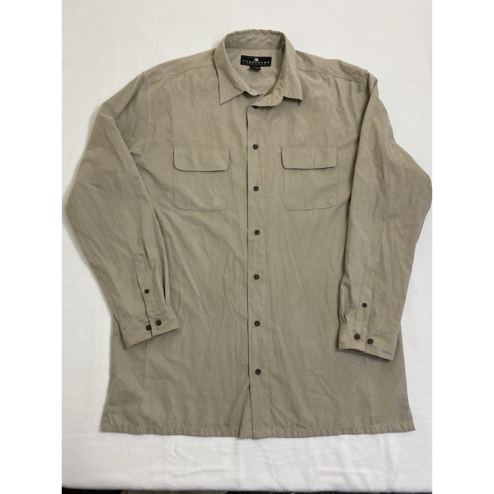 Other Men XLT Beige Faux Suede long-sleeve shirt Button Up VTG Size US XL / EU 56 / 4 - 1 Thumbnail