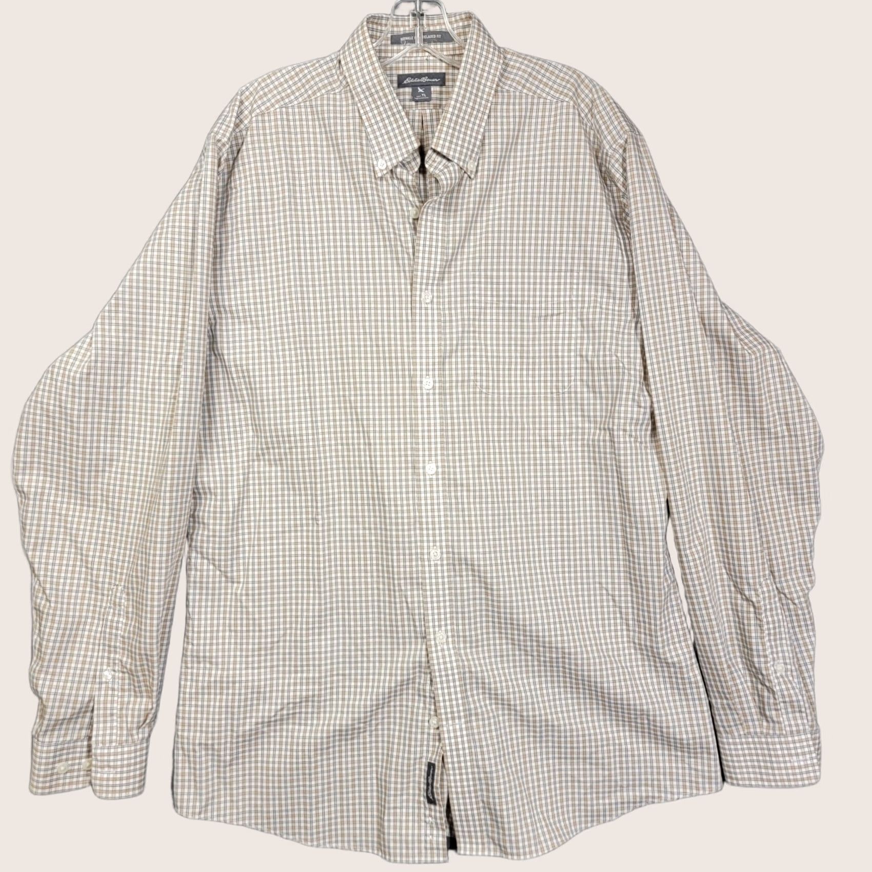 Eddie Bauer Eddie Bauer Wrinkle Free Relaxed Fit Button Down Shirt Plaid Men’s LT Shirt Mens LT Beige Cotton Button-Up Collared Long Sleeve 52 in Big & Tall Men Size US L / EU 52-54 / 3 - 1 Thumbnail