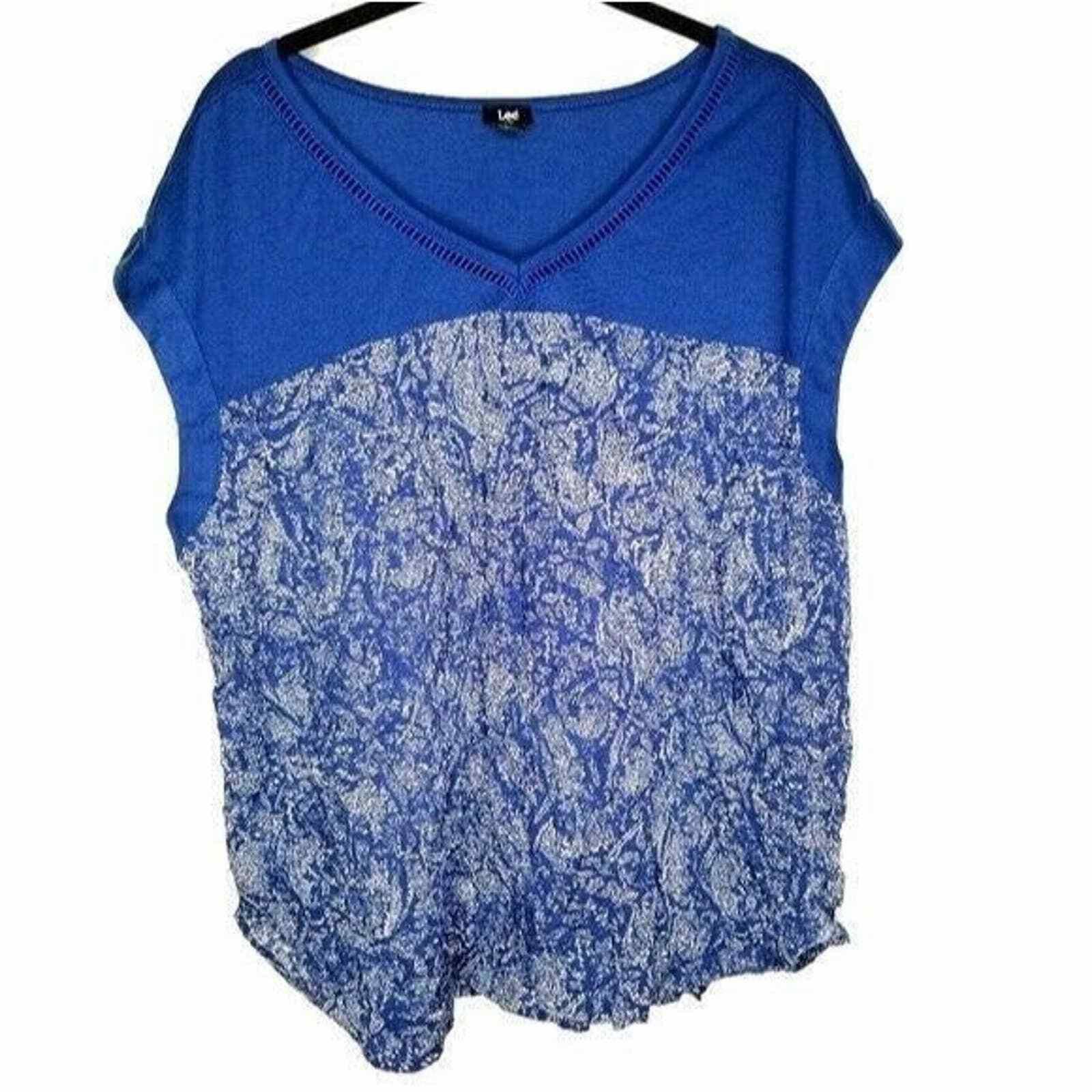 Lee Lee Sleeveless Short Cap Sleeve Top Blouse Shirt Blue Paisle Size L / US 10 / IT 46 - 1 Thumbnail