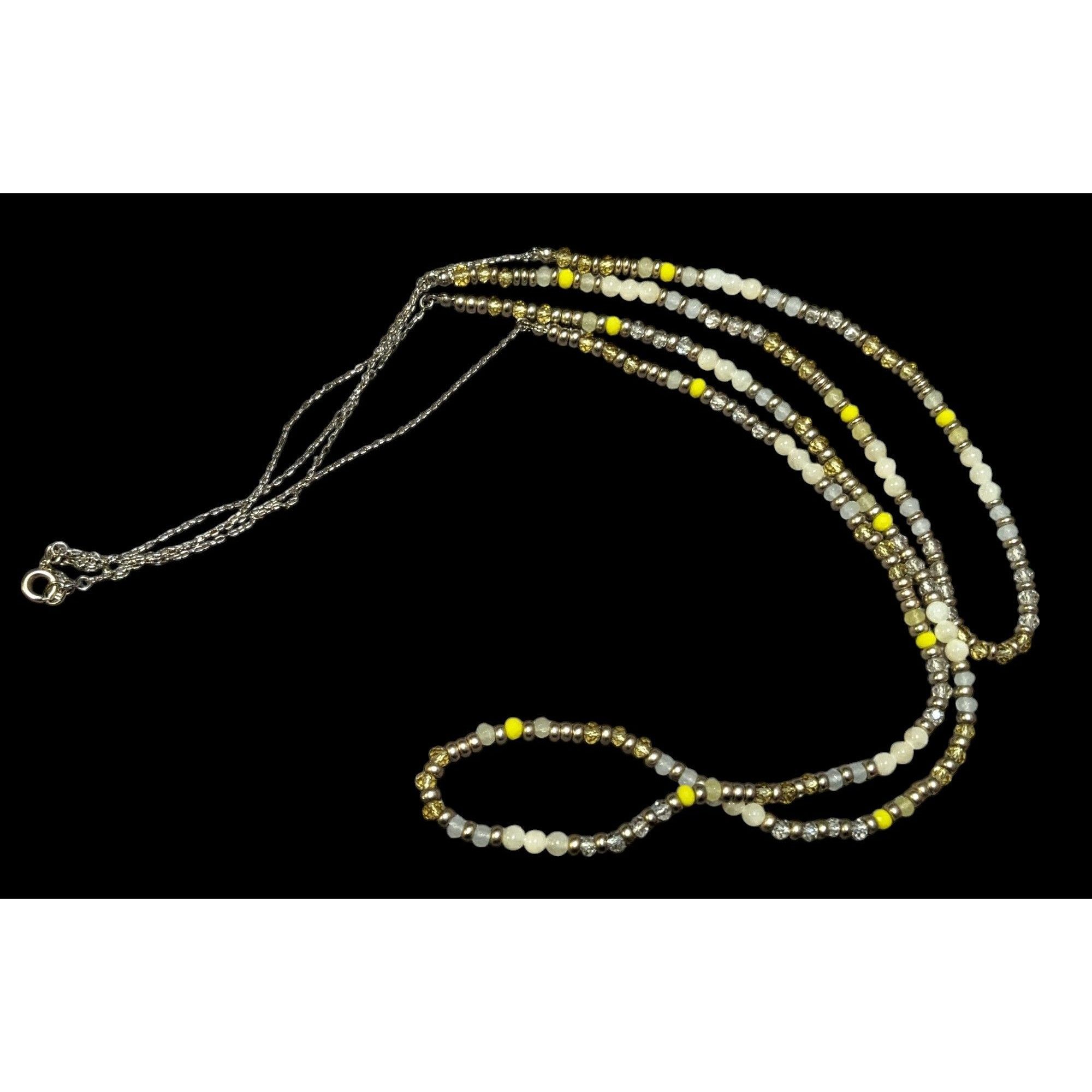 Other Yellow Silver Tone And White Beaded Multilayer Necklace Size ONE SIZE - 1 Thumbnail