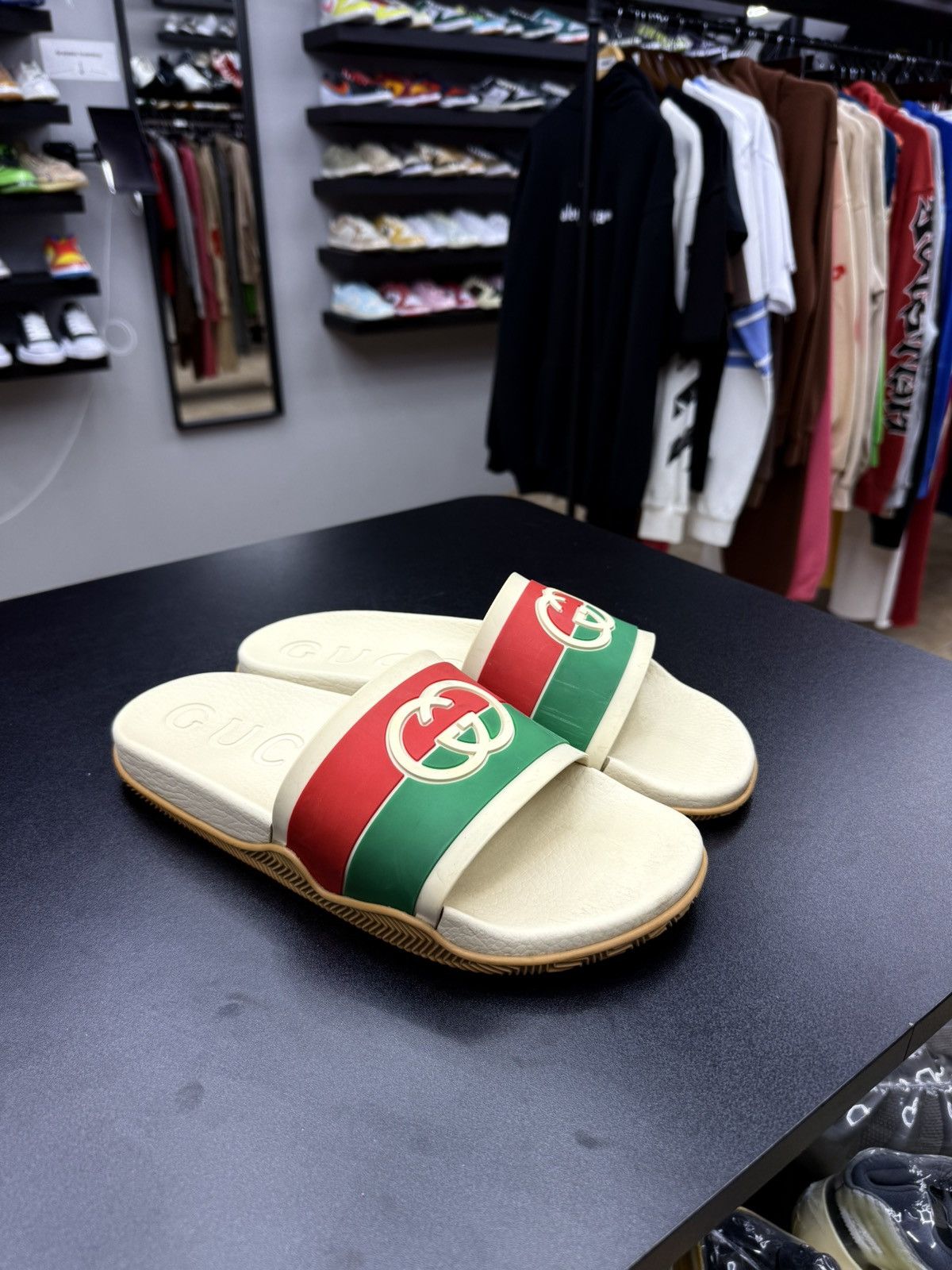 Gucci GUCCI Green Red Beige Interlocking GG Logo Slides sz 12 Size US 12 / EU 45 - 2 Thumbnail