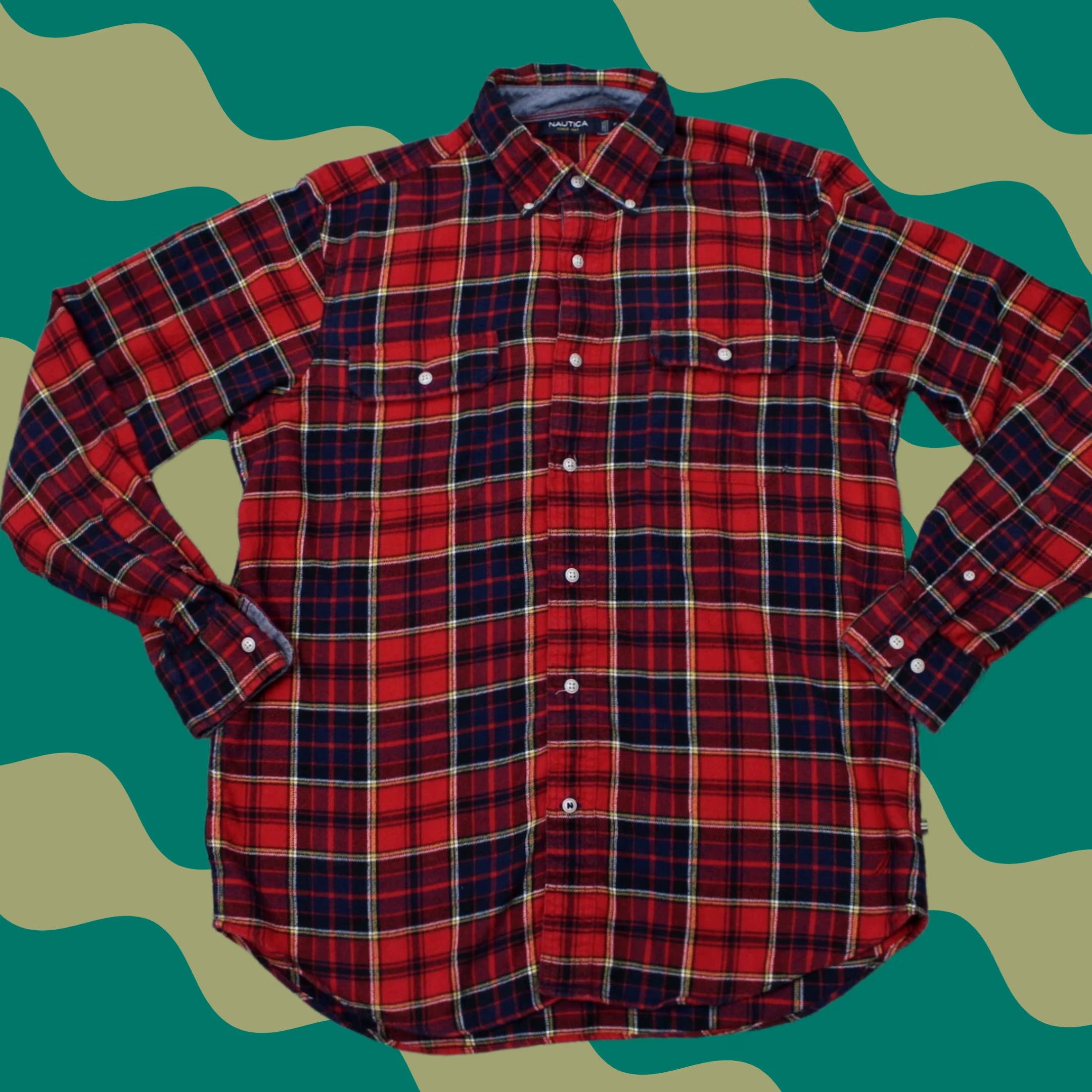 Nautica Nautica Mens Medium Red/Blue Plaid Flannel 100% Cotton Long Sleeve Button Size US M / EU 48-50 / 2 - 1 Thumbnail