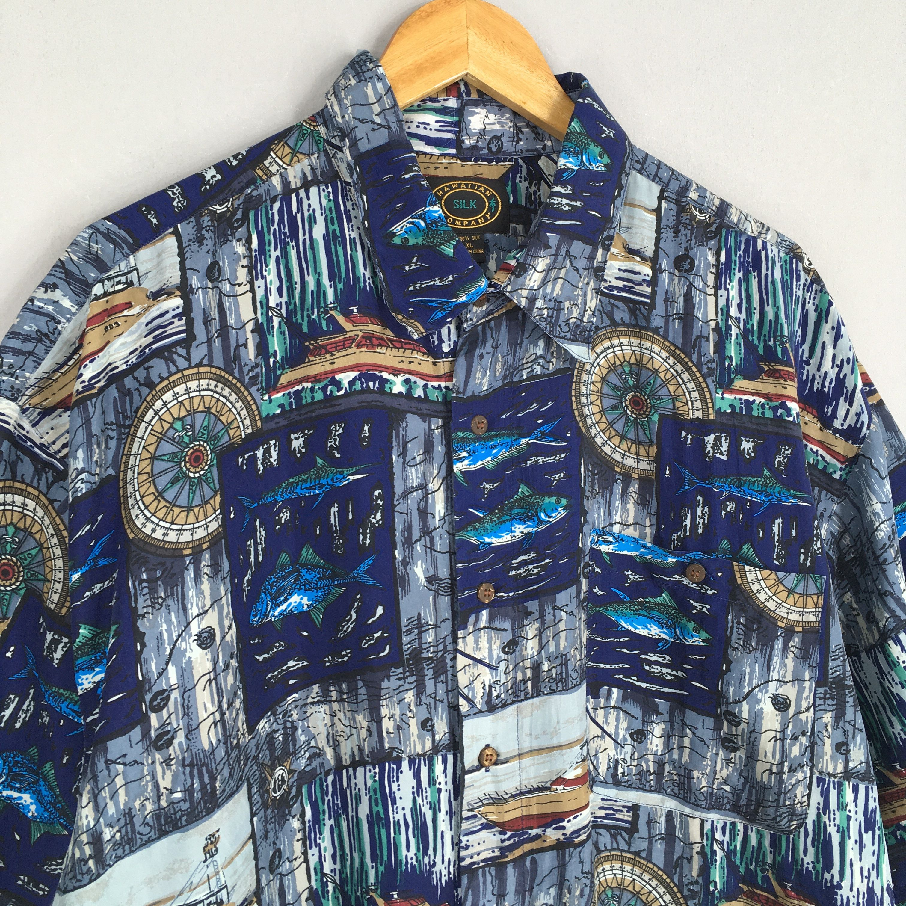 Other Vintage Fish Sailing Hawaiian Silk Shirt XLarge Size US XL / EU 56 / 4 - 3 Thumbnail