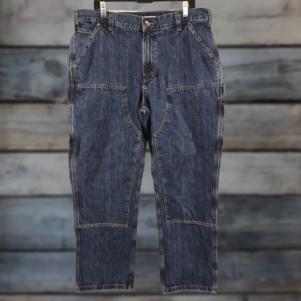 Carhartt Carhartt Jeans Men 38x32 Blue Denim Loose Fit Dark Wash double knee 104944-H45 Size US 38 / EU 54 - 1 Thumbnail