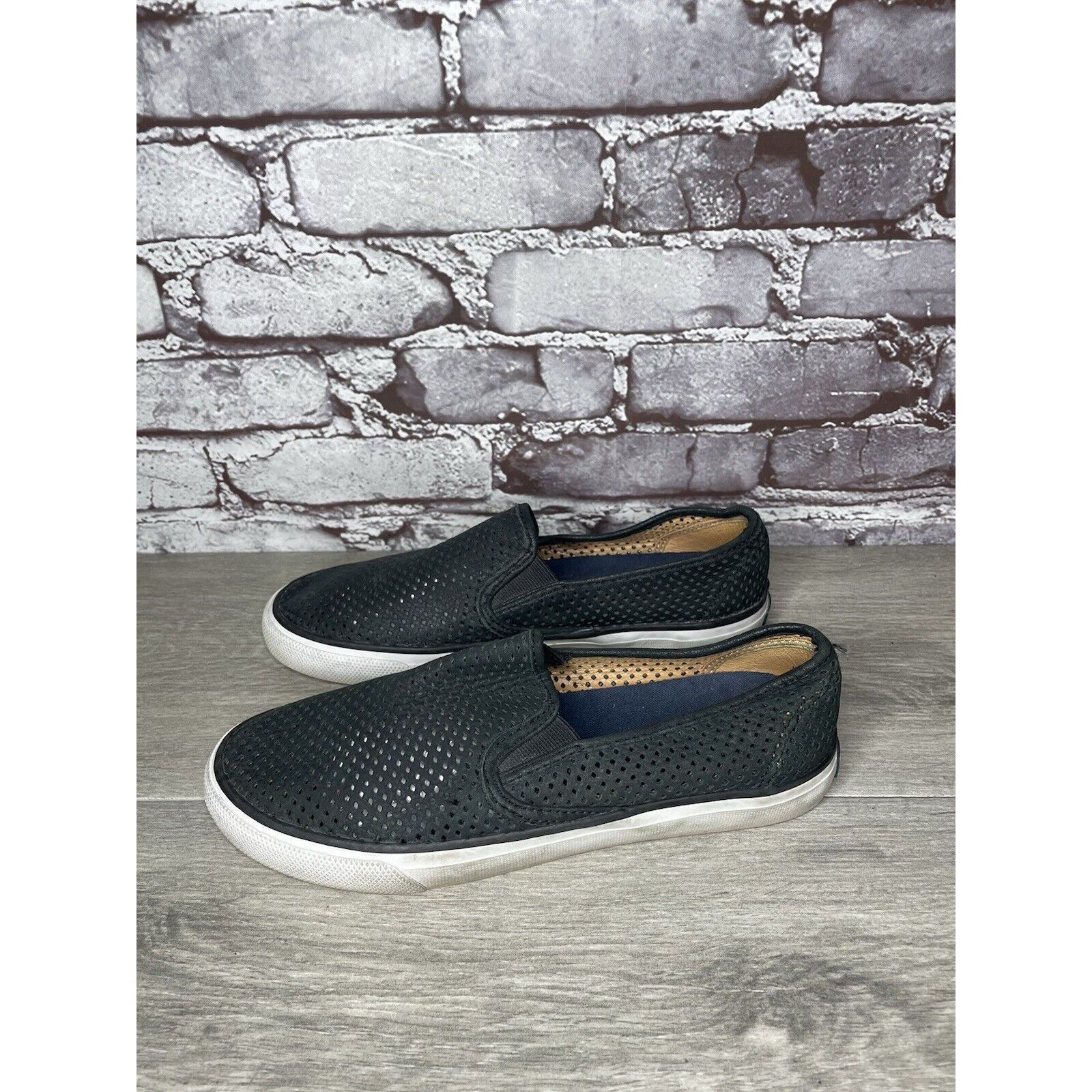 Sperry Sperry Seaside Perforated Black Suede Leather Slip On Shoes Size US 8.5 / IT 38.5 - 13 Thumbnail