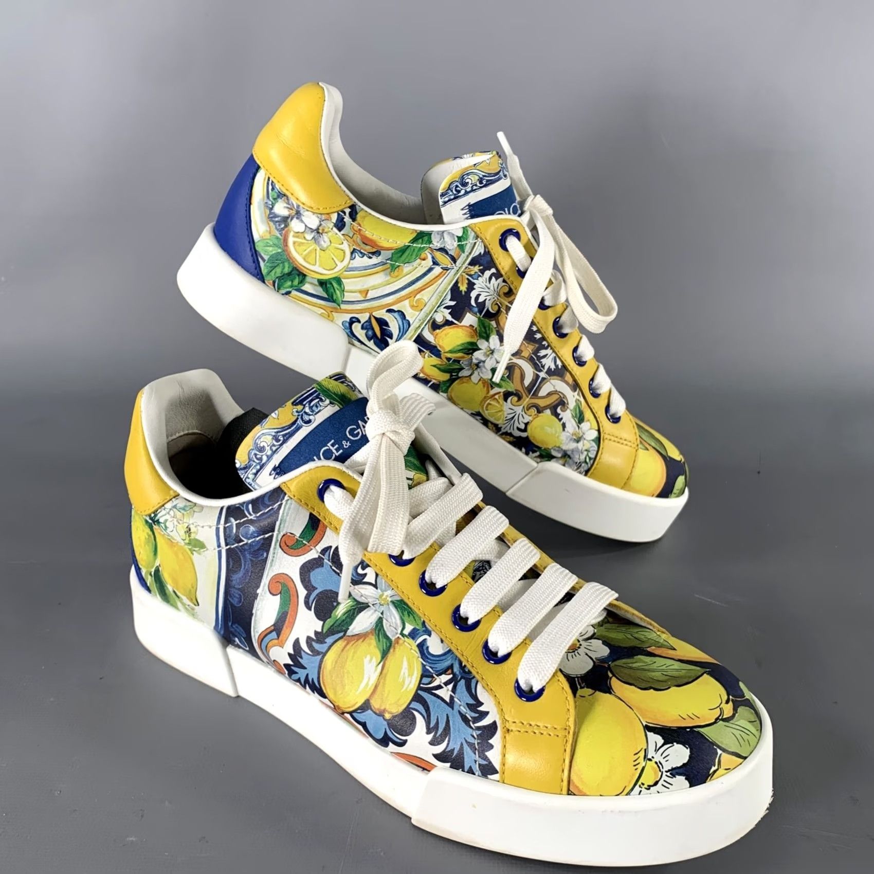 Dolce & Gabbana DOLCE & GABBANA Leather Sneakers Low Top Size 7 Yellow Blue Floral Size M / US 6-8 / IT 42-44 - 2 Thumbnail