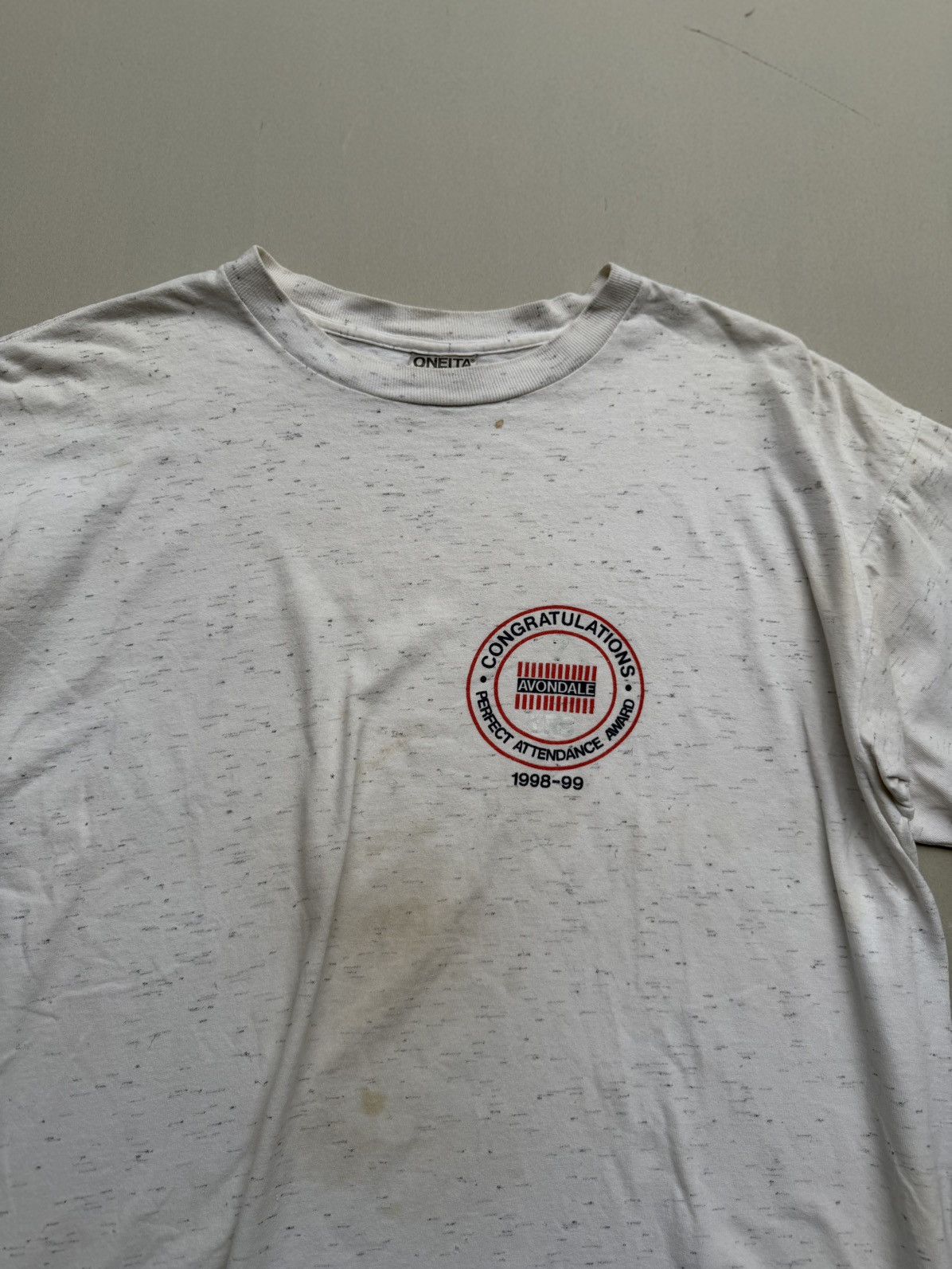 Vintage Trashed Oneita Avondale Perfect Attendance 1998 Speckled erd Size US XL / EU 56 / 4 - 2 Thumbnail