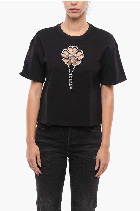 image of Area Relaxed Fit Rhinestone Embellished T-Shirt in Black, Women's (Size XS)