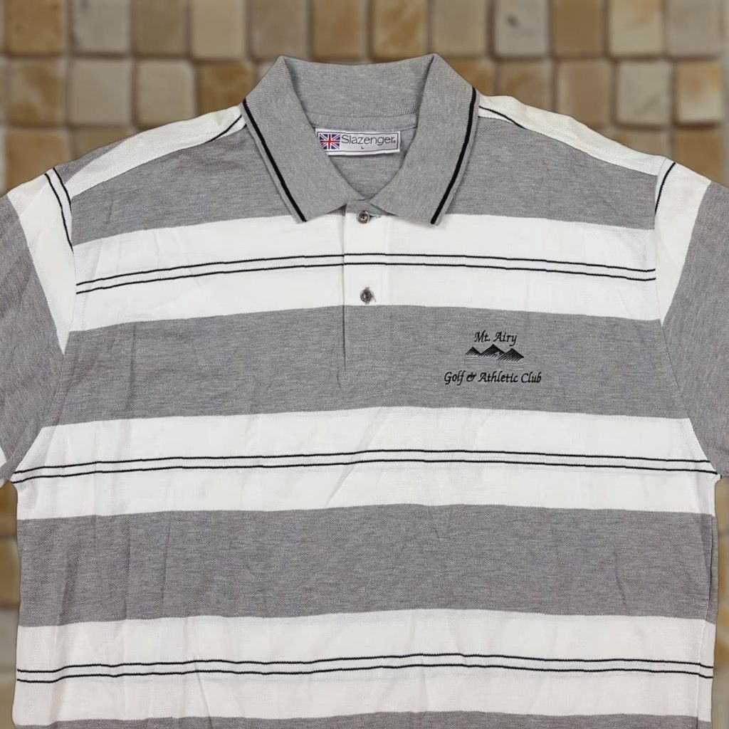 Vintage VINTAGE Slazenger PGA Golf Polo Shirt Gray Striped Embroidered Logo Large Men's Casual Retro Preppy Sports Shirt Size US L / EU 52-54 / 3 - 1 Thumbnail