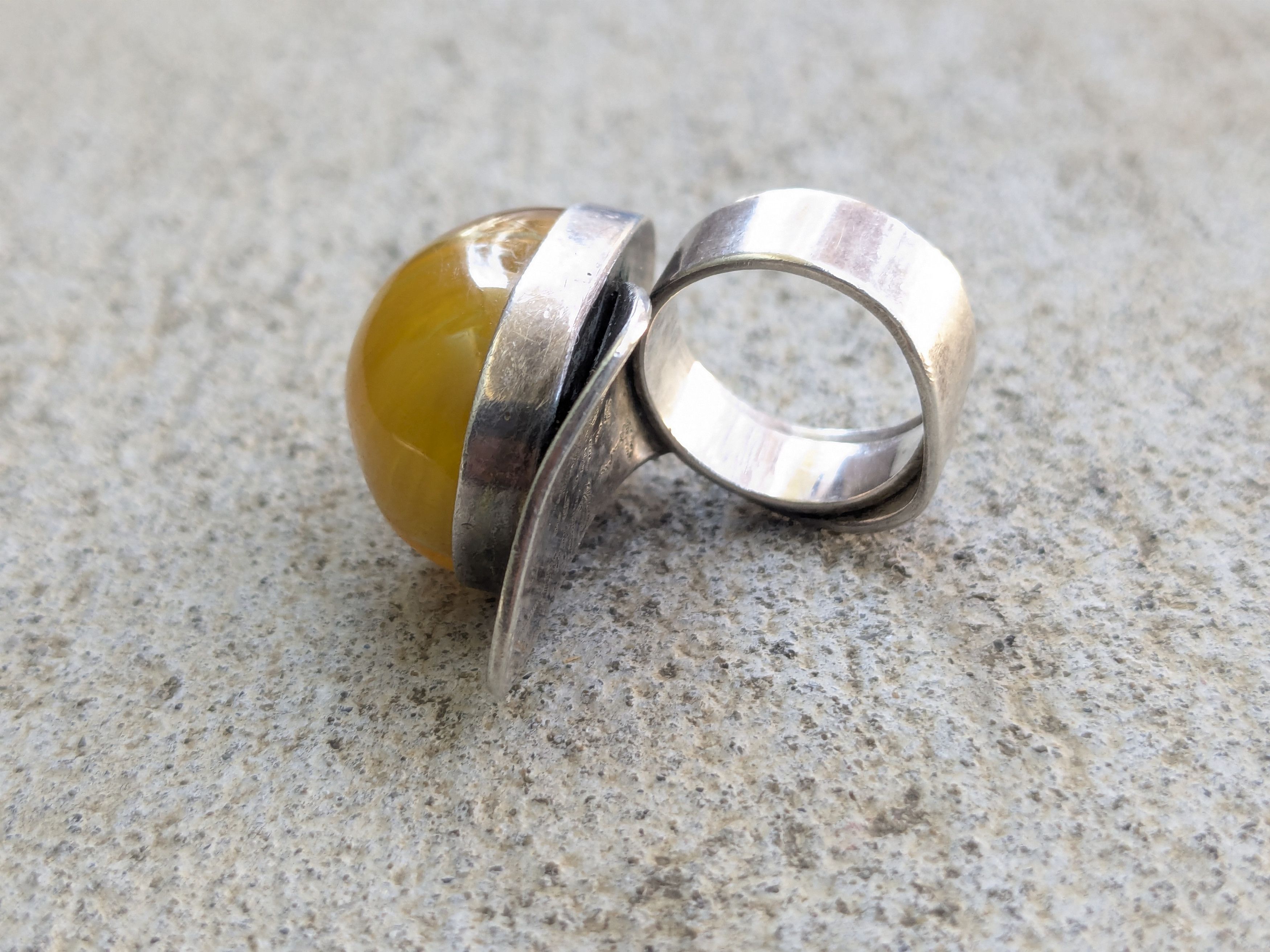 Jewelry Vintage Sterling Silver Ring Amber 5.75 Asymmetrical Size ONE SIZE - 5 Thumbnail