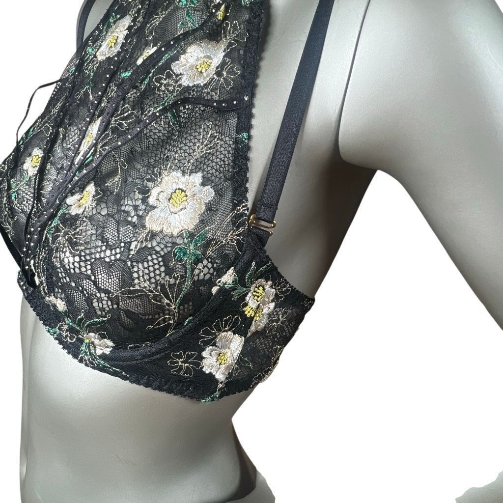 La Perla NWT Agent Provocateur Athena High Neck Lace Bra Top Black Mu Size ONE SIZE - 9 Thumbnail