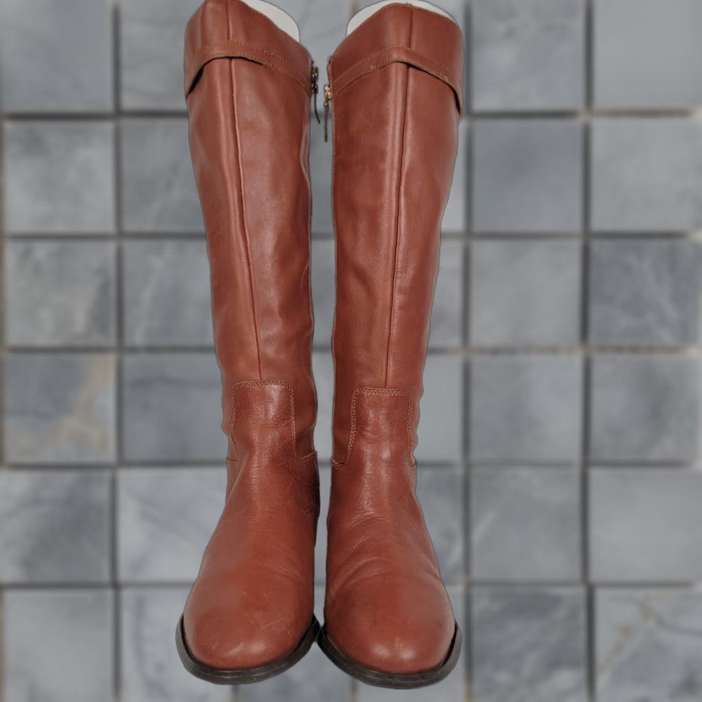 Franco Sarto Franco Sarto Barbara Brown Leather Tall Side Zip Riding Moto Boots Womens 7.5 M Size US 6 / IT 36 - 1 Thumbnail