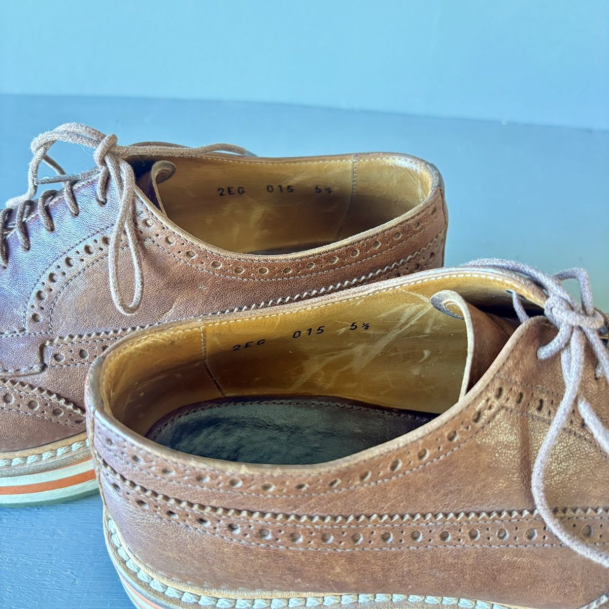 Prada Prada 2EG 015 Brown Leather Espadrille Wingtips Size US 6.5 / EU 39-40 - 3 Thumbnail