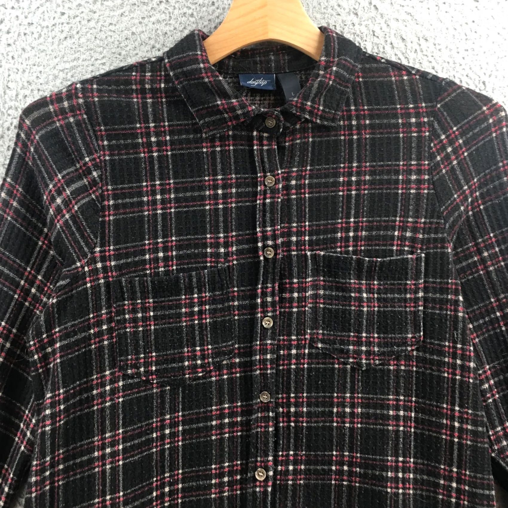 Vintage Daytrip Shirt Womens Button Up Plaid Black Long Sleeve Collared Large Size L / US 10 / IT 46 - 2 Thumbnail