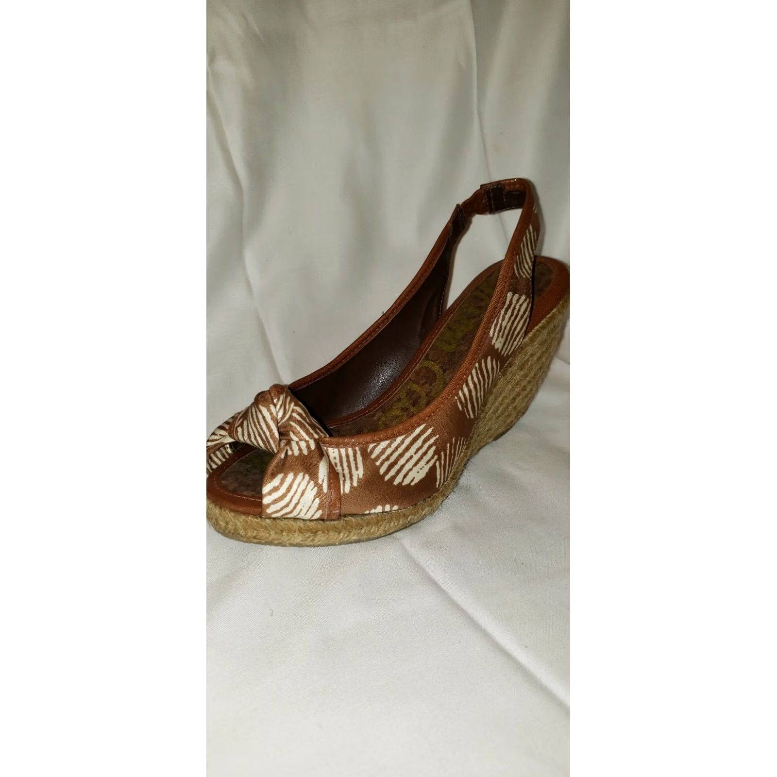 Sam Edelman Sam Edelman Toledo Sandal Espadrille Wedge Brown White Textile Upper Cork Bed 6.5M Womens Shoes Boys? Size US 8 / IT 38 - 7 Thumbnail