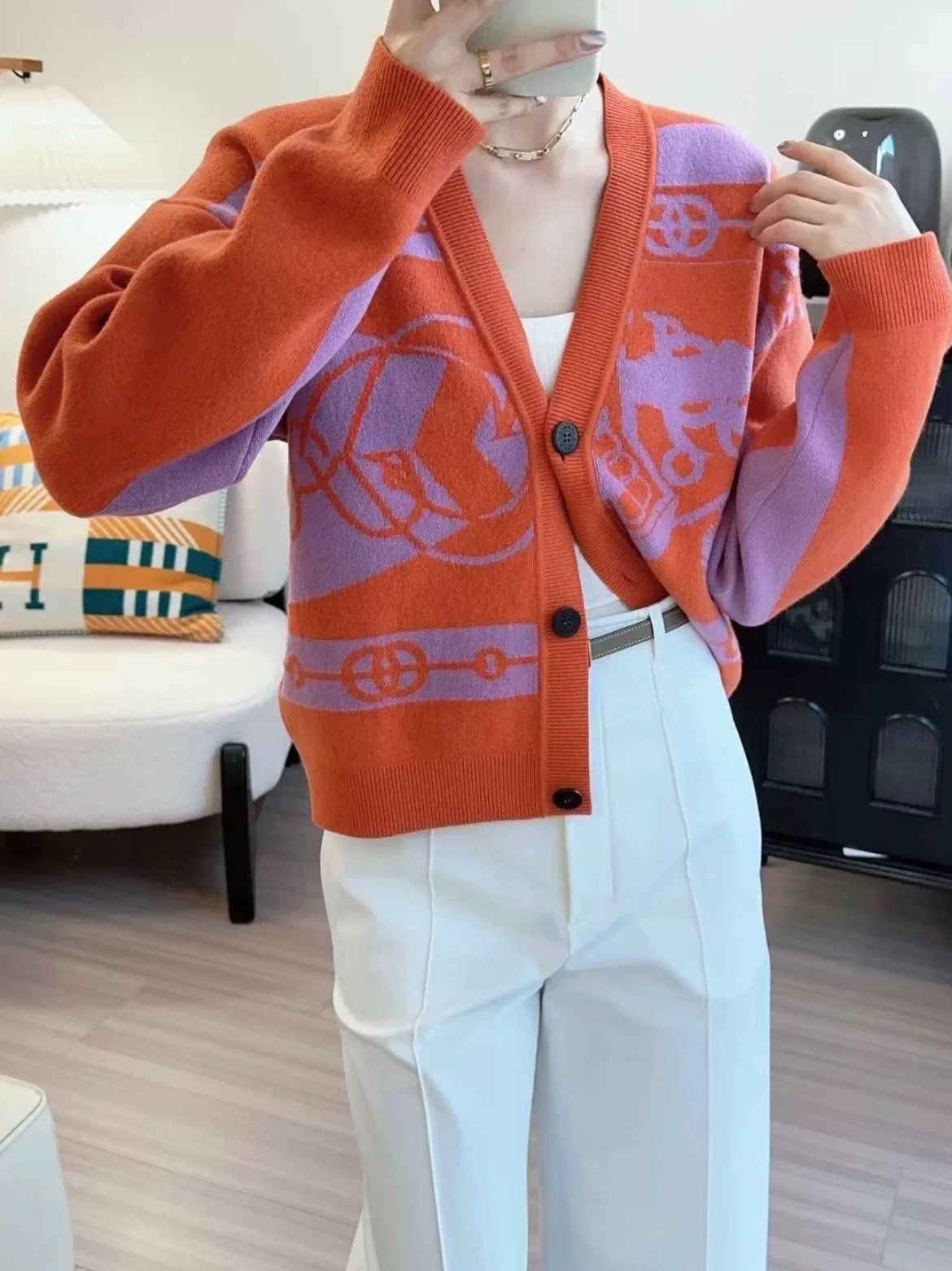 Hermes Hermes Cashmere Cardigan with Back Flocking Size S / US 4 / IT 40 - 1 Thumbnail