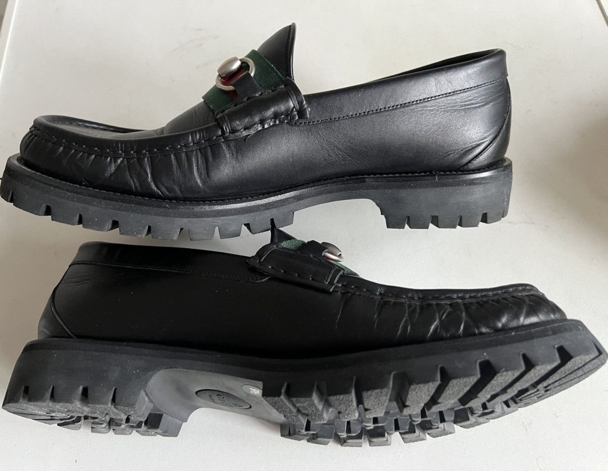 Gucci Gucci Black Leather Horsebit Web Lug Sole Loafer Men Sz US10 Size US 9.5 / EU 42-43 - 9 Thumbnail