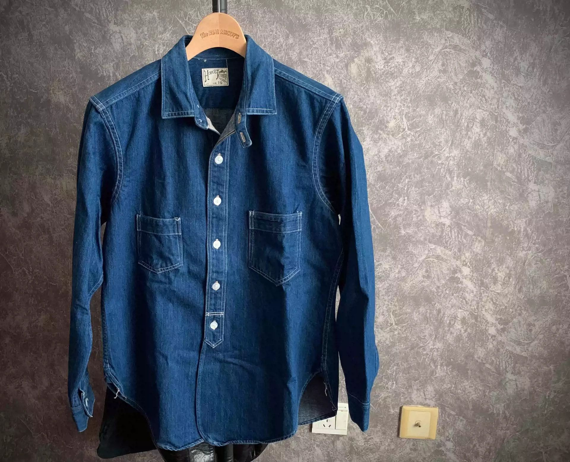 image of Bootleggers&Freewheelers Denim Fabric Shirt in Blue, Men's (Size Medium)