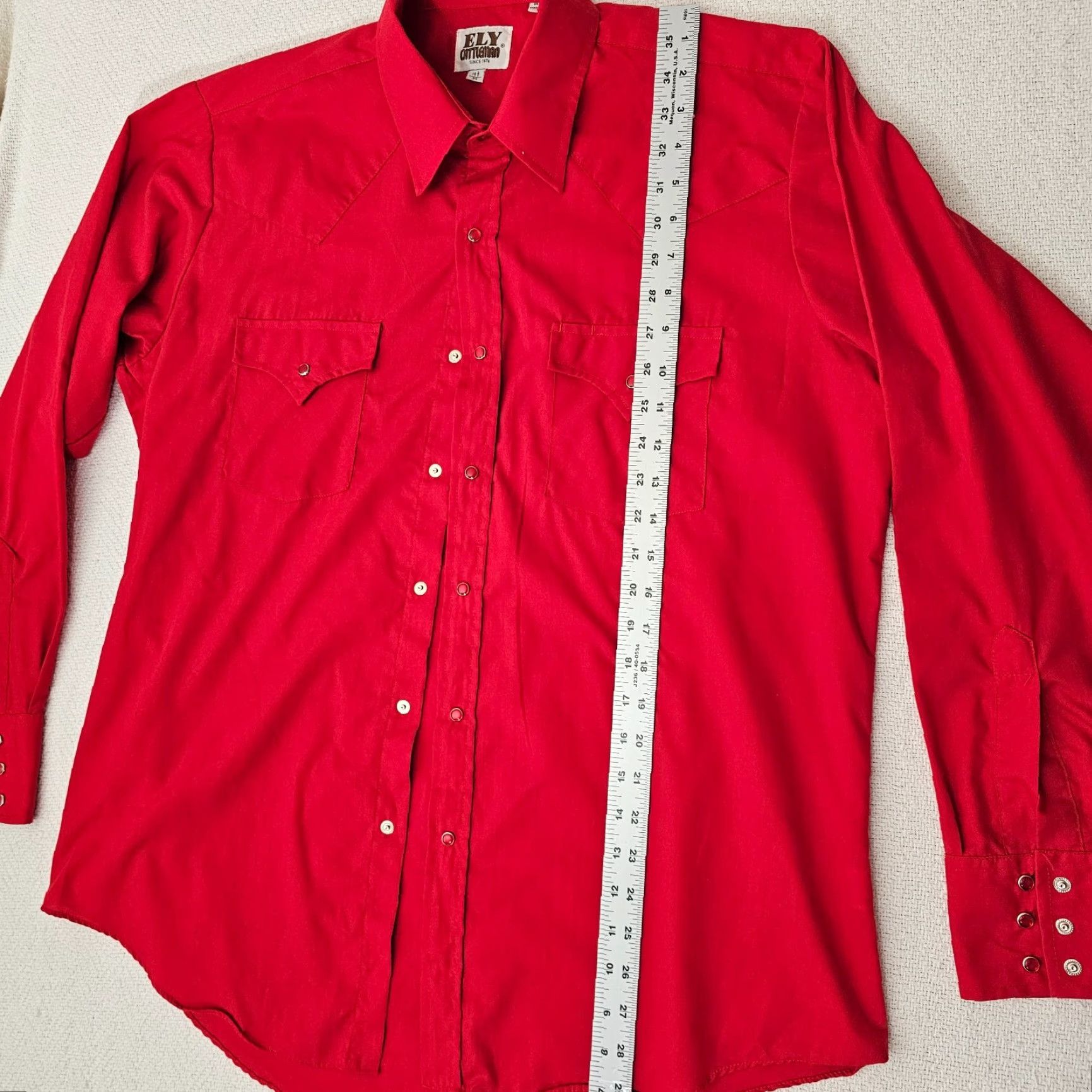 Vintage Ely Cattleman Button Up Shirt Men's 16.5 35 Red Pearl Snap Western Rodeo Size US XL / EU 56 / 4 - 6 Thumbnail