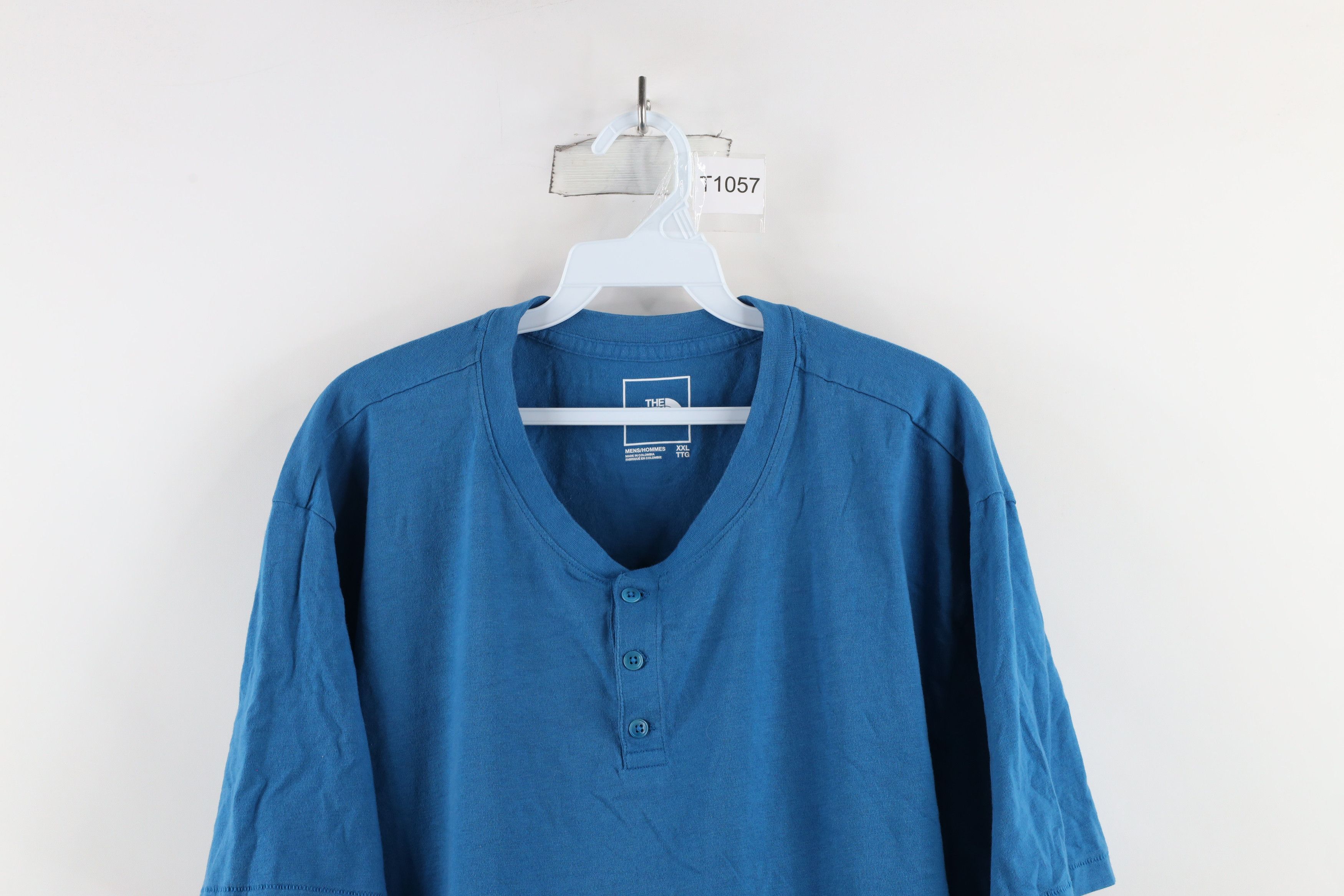 The North Face × Vintage The North Face Spell Out Short Sleeve Henley T-Shirt Blue Size US XXL / EU 58 / 5 - 2 Thumbnail