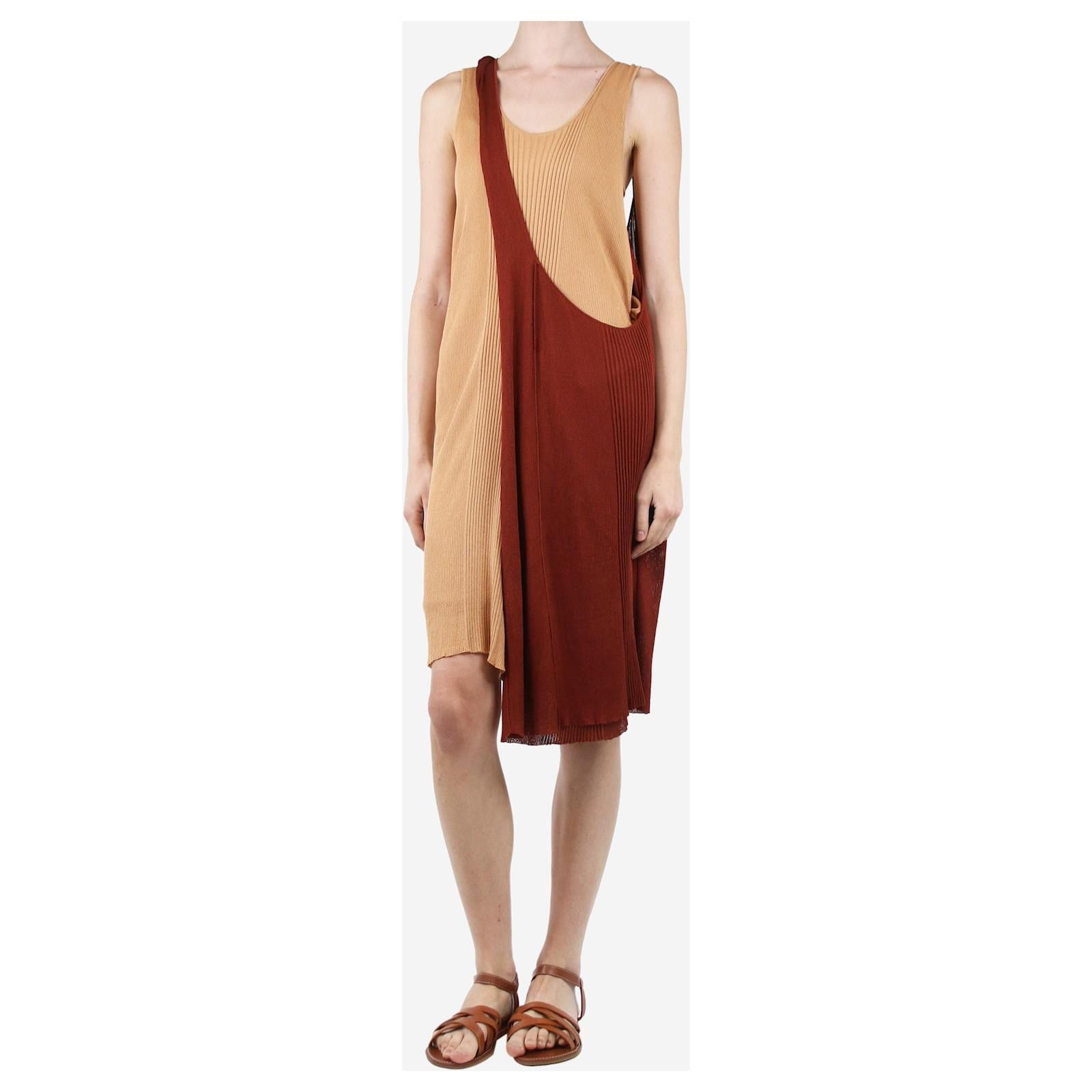 o1y0725 Mini Dress in Brick Red/Beige