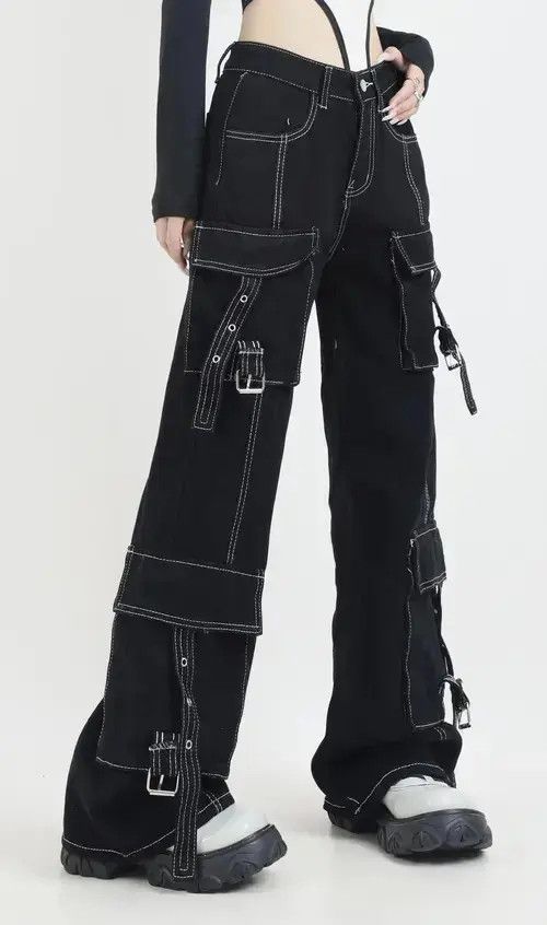 Designer Unisex Cargo Patchwork Baggy Jeans Size US 29 - 1 Thumbnail
