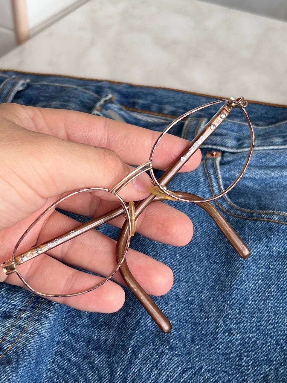 Dior × Vintage Christian Dior '90s Brown Oval Hook Frame Eyeglasses Eyewear Size ONE SIZE - 11 Thumbnail