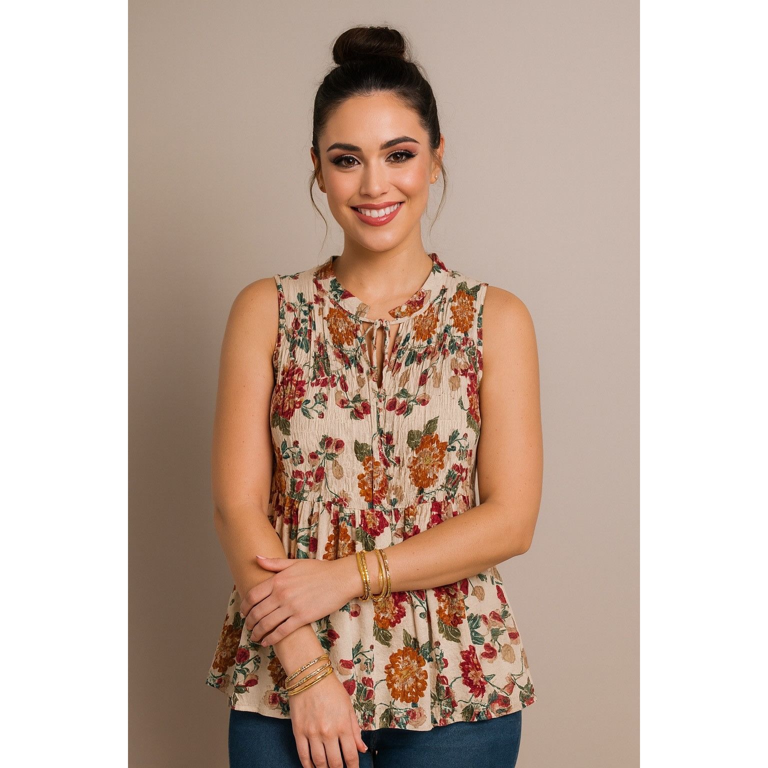 Other Rose & Olive Smocked Floral Smocked Sleeveless Blouse Size M Size M / US 6-8 / IT 42-44 - 1 Thumbnail