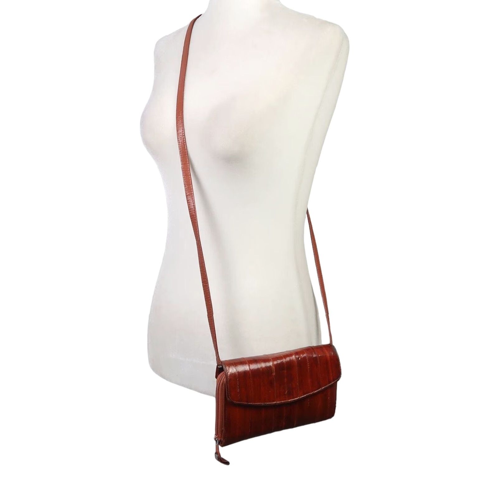 Lee VINTAGE Lee Sands Wallet Purse Crossbody Chain Strap Brown Eel Skin Bohemian Women 70s Size ONE SIZE - 7 Thumbnail