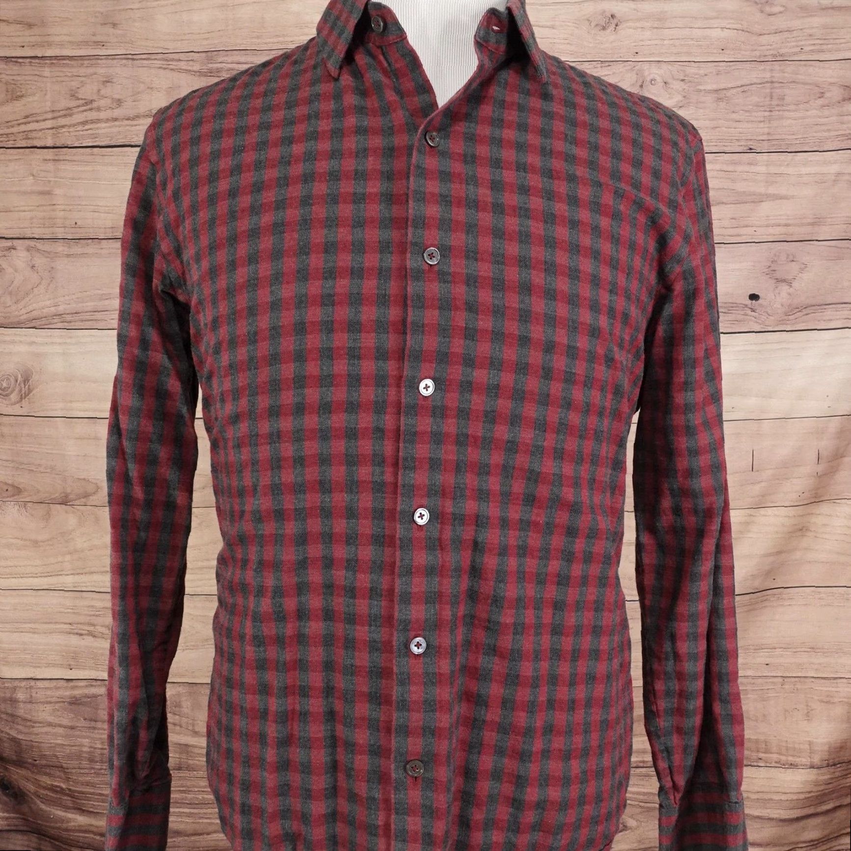 Vintage ZACHARY PRELL Shirt Mens L Red Check Flannel Long Sleeve Button-Up Slim Fit 100% Cotton Size US L / EU 52-54 / 3 - 3 Thumbnail