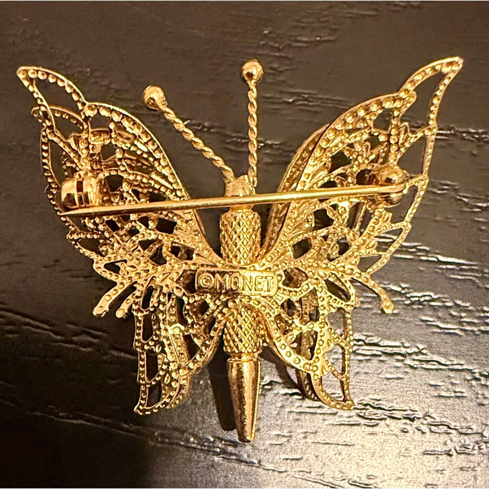 Monet Vintage Signed Monet Gold Tone Filigree Butterfly Brooch Size ONE SIZE - 2 Thumbnail