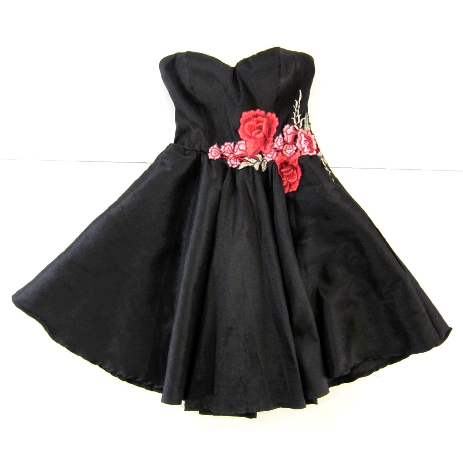 Vintage Windsor Black Pink Embroidered Rose Floral Strapless Sweetheart Prom Dress XS Size XS / US 0-2 / IT 36-38 - 2 Thumbnail