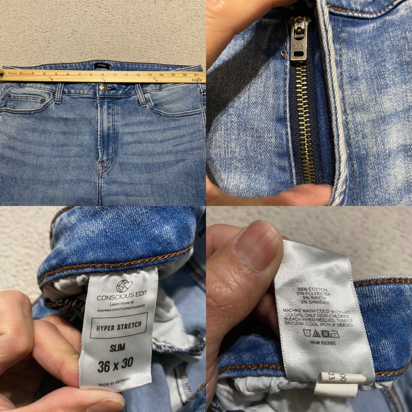 Express Express Jeans Slim Straight Men 36x30 Blue Denim Medium Wash Stretch Pockets 5-Pocket Design Vintage No Size US 36 / EU 52 - 8 Thumbnail