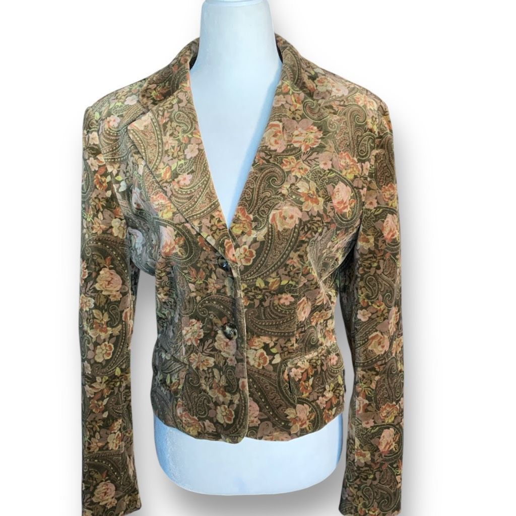 Vintage Vintage Brown Dark Floral Paisley Tailored Blazer Jacket Siz Size L / US 10 / IT 46 - 10 Thumbnail