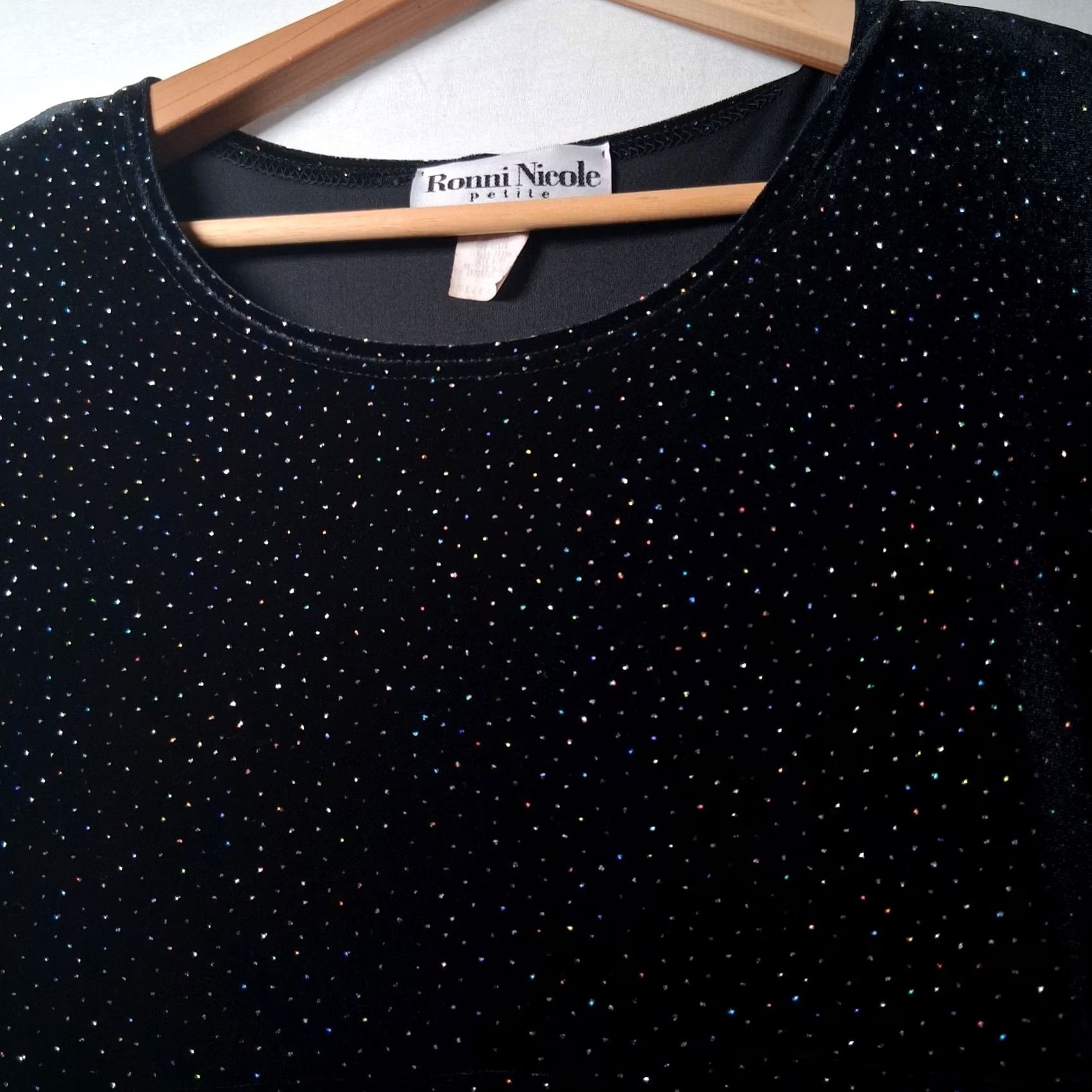 Velour VINTAGE Ronni Nicole Maxi Dress 6P Black Velour Rainbow Glitter Whimsical 90s Party Cocktail Wedding Womens Girls Size M / US 6-8 / IT 42-44 - 4 Thumbnail