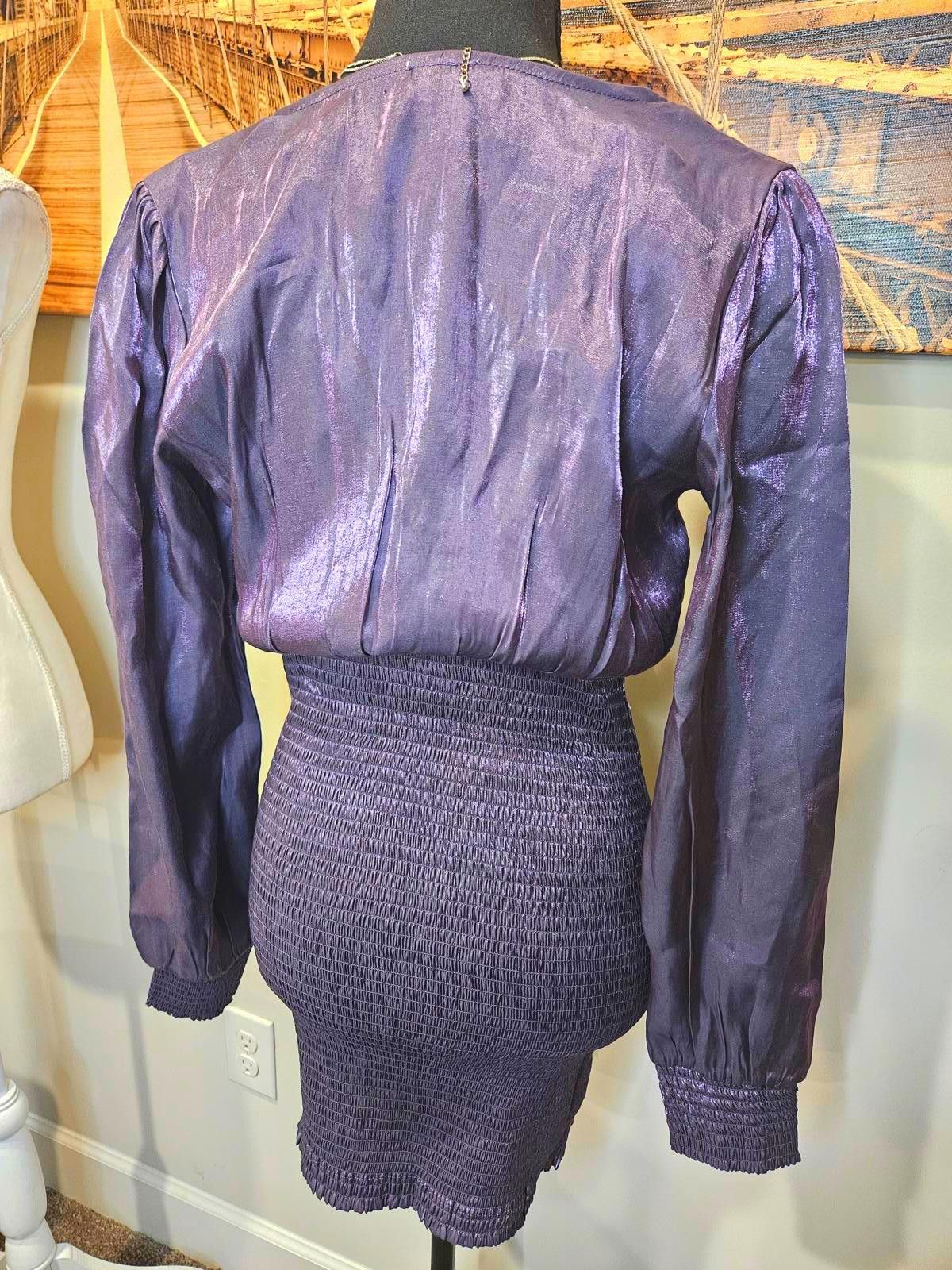 Designer Heart & Heels Elegant Purple Smocked Dress #H171 Size M / US 6-8 / IT 42-44 - 3 Thumbnail
