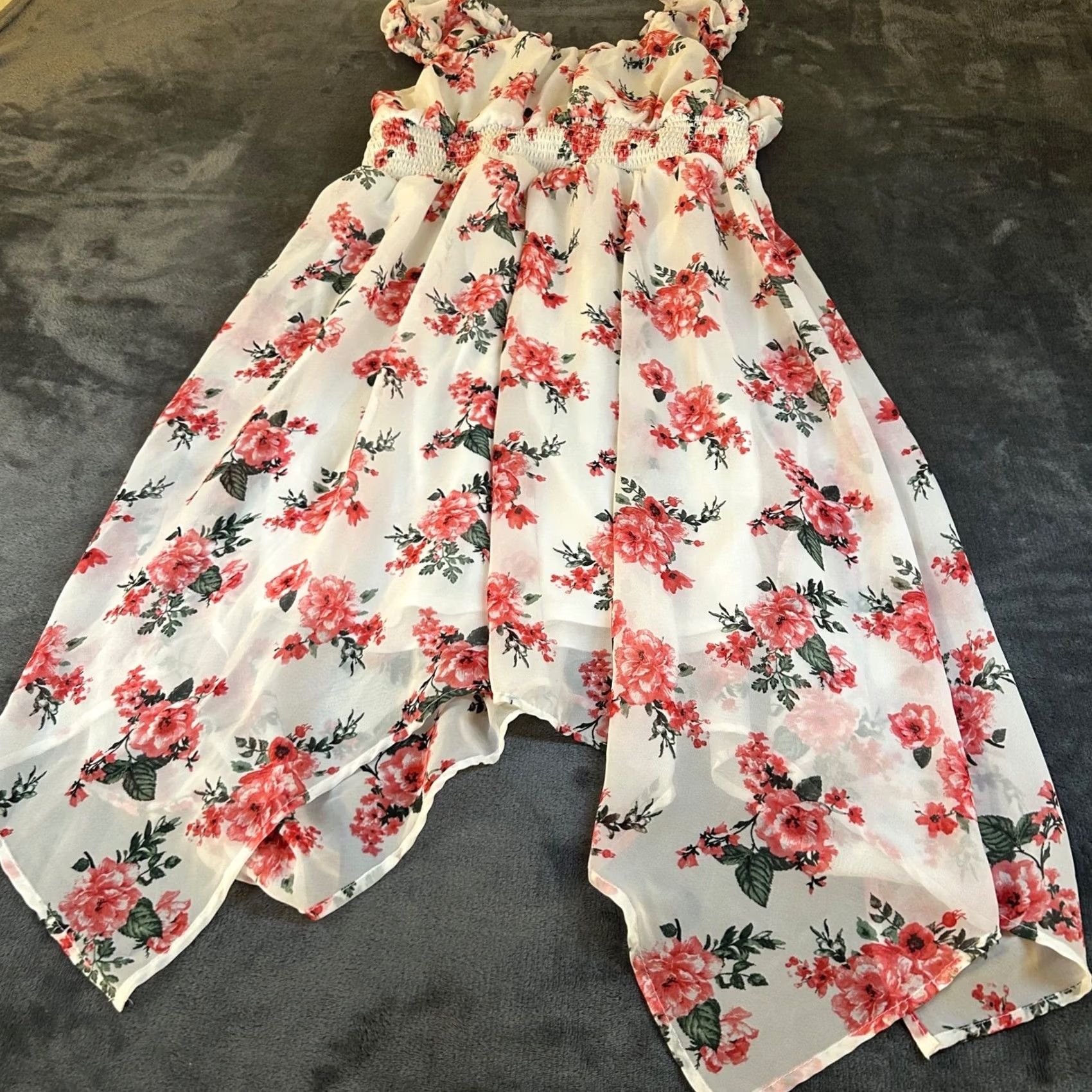 Vintage No Boundaries Floral Off the Shoulder Sundress Womens XL White Red Hi-Low Smocked Summer Size XL / US 12-14 / IT 48-50 - 4 Thumbnail